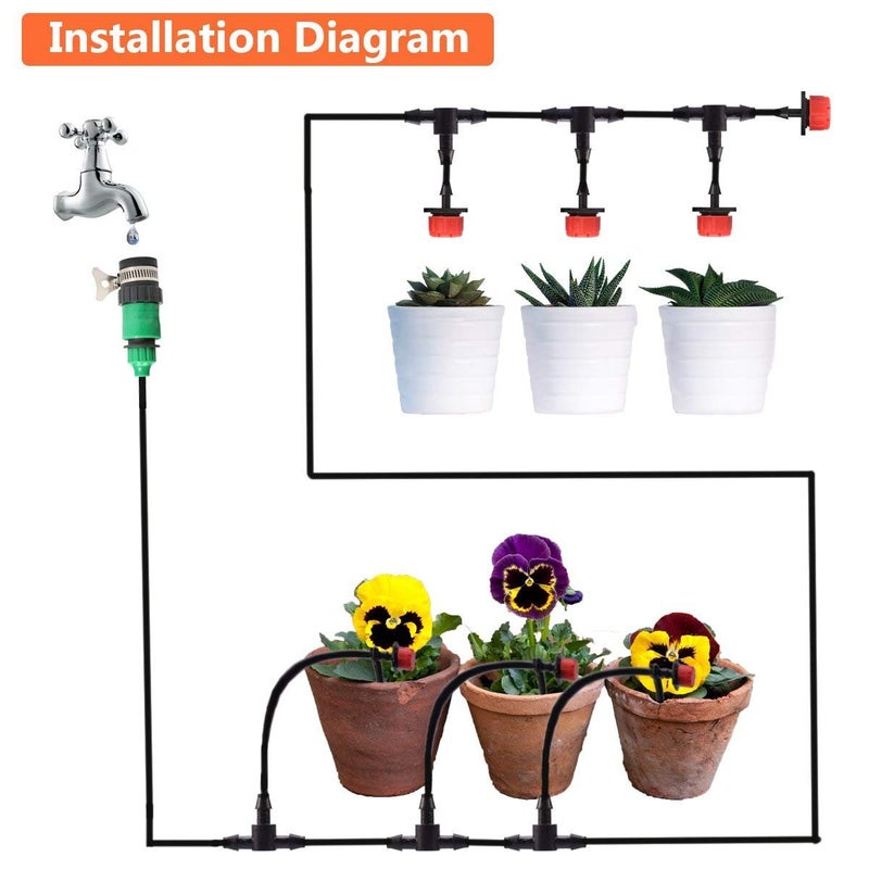 MSDADA Drip Irrigation System Kit, Automatic Plant Watering System 1/4" Blank Distribution Tubing Hose Kit, DIY Adjustable Nozzle Emitters for Plant, Garden, Greenhouse, Patio, Flower Bed, Lawn (81ft) - Image 2
